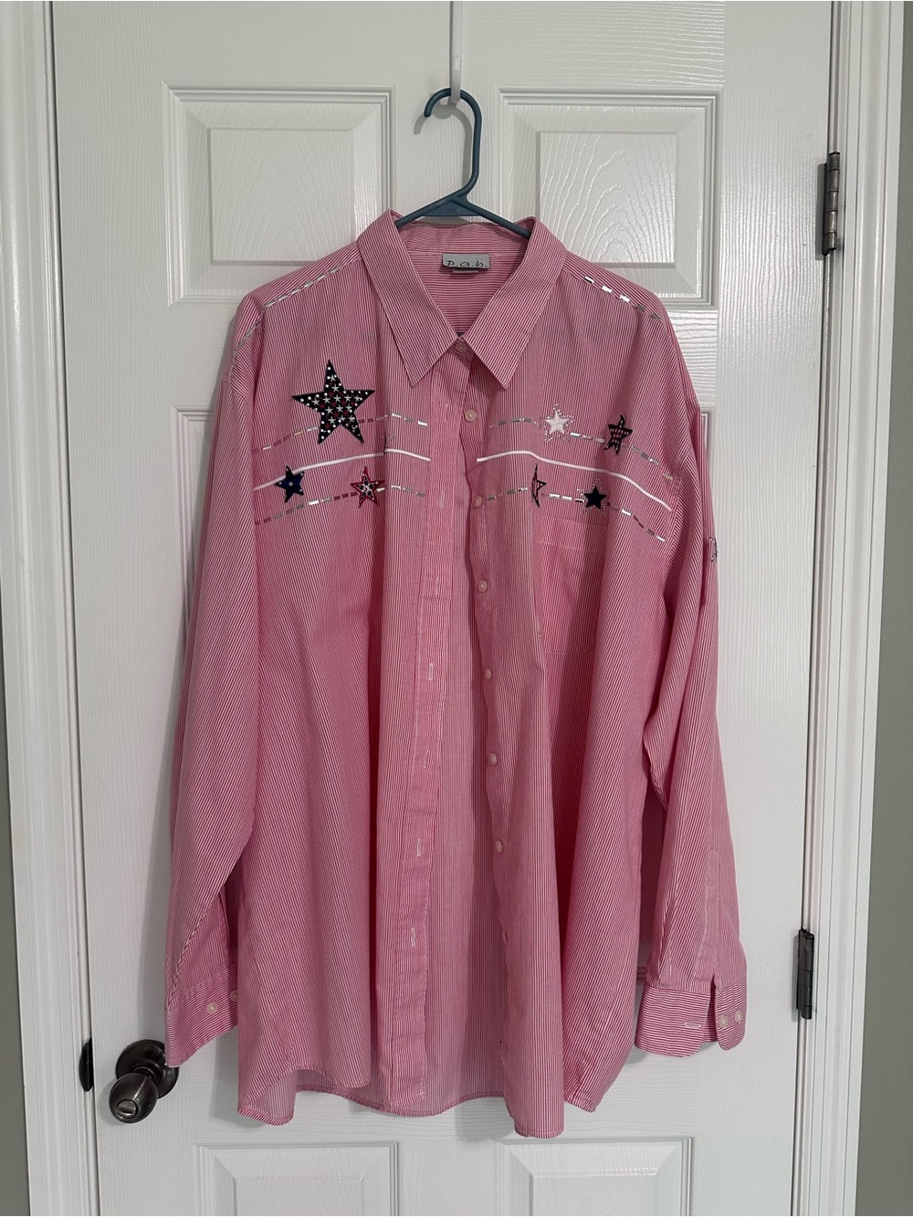 Embellished Red, White and Blue Star Button-Down Shirt